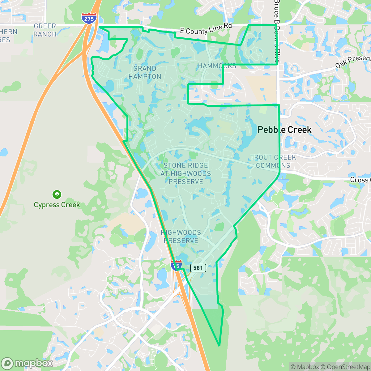 Map showing the location of West Meadows, Tampa, FL