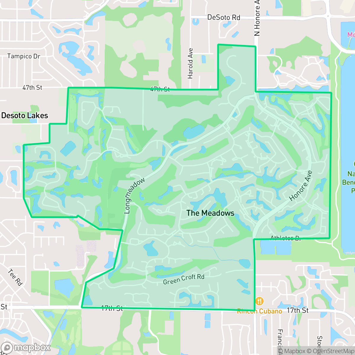 Map showing the location of The Meadows, FL — coverage area
