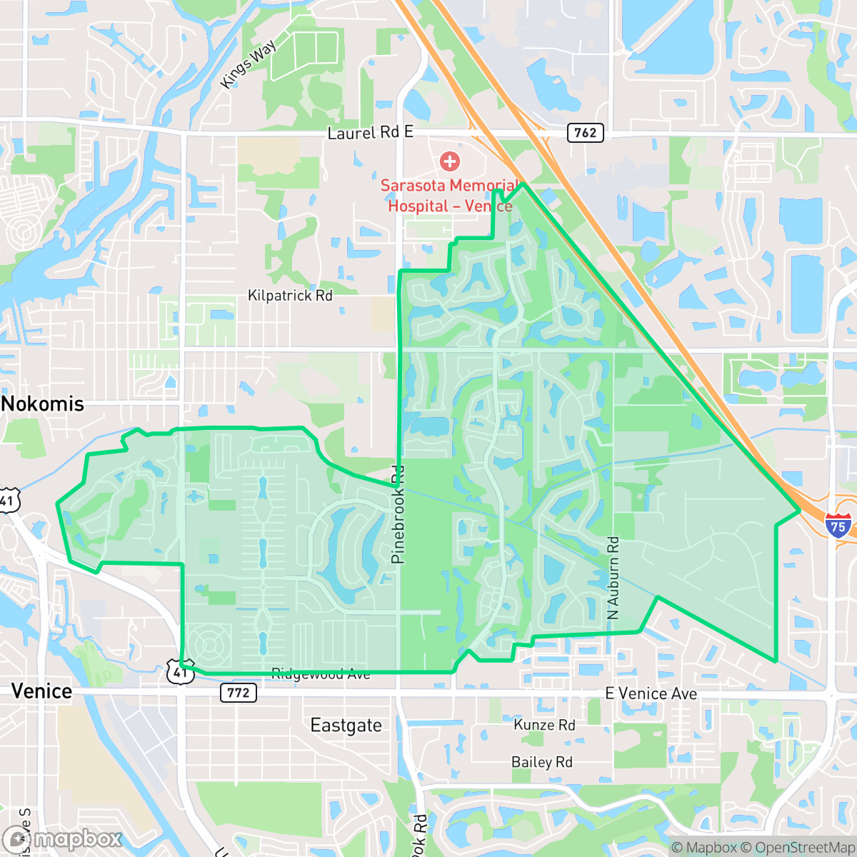 Map showing the location of Pinebrook, Venice, FL