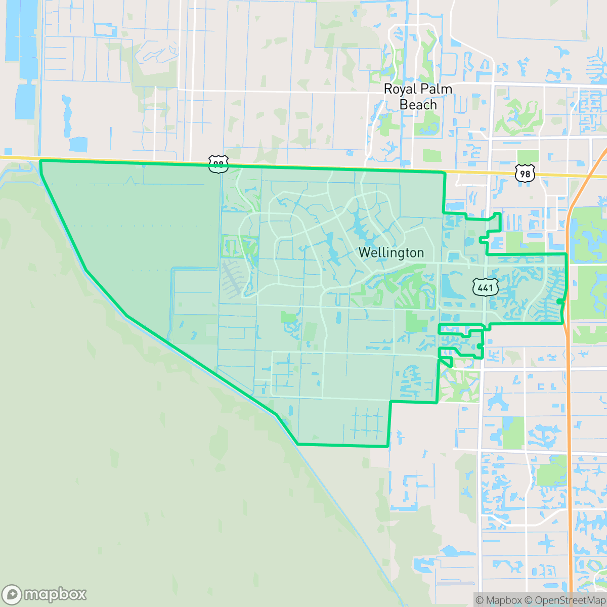 Map showing the location of Wellington, FL — coverage area