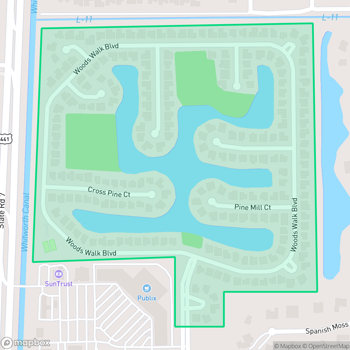 Map showing the location of Woods Walk, Wellington, FL