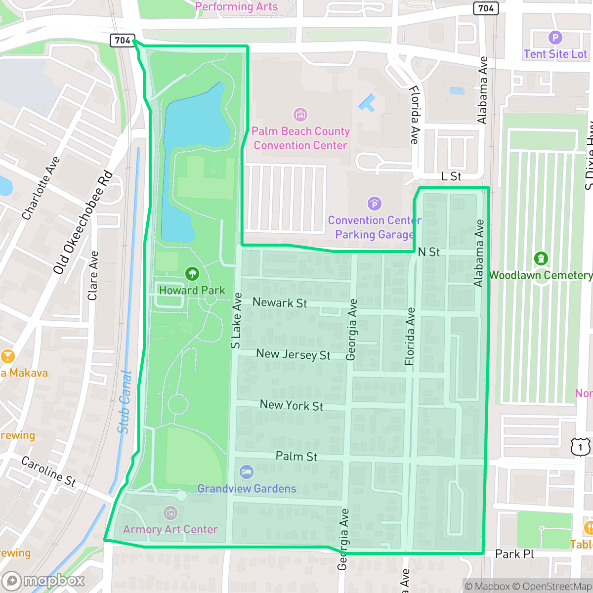 Map showing the location of Grandview Heights, West Palm Beach, FL