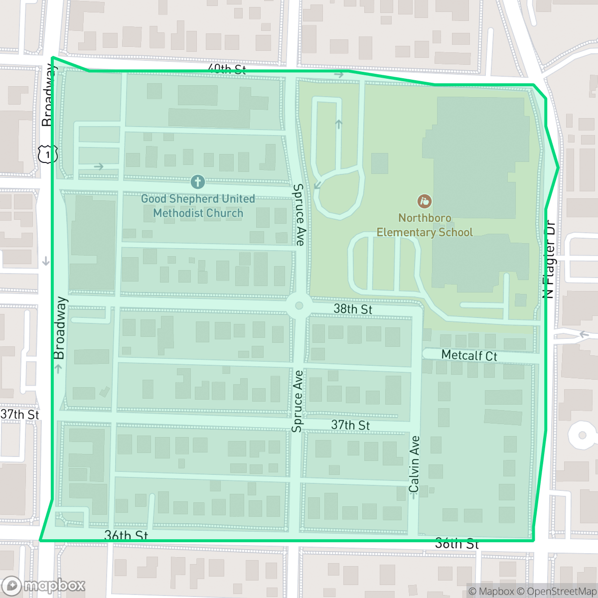Map showing the location of Northboro Park, West Palm Beach, FL