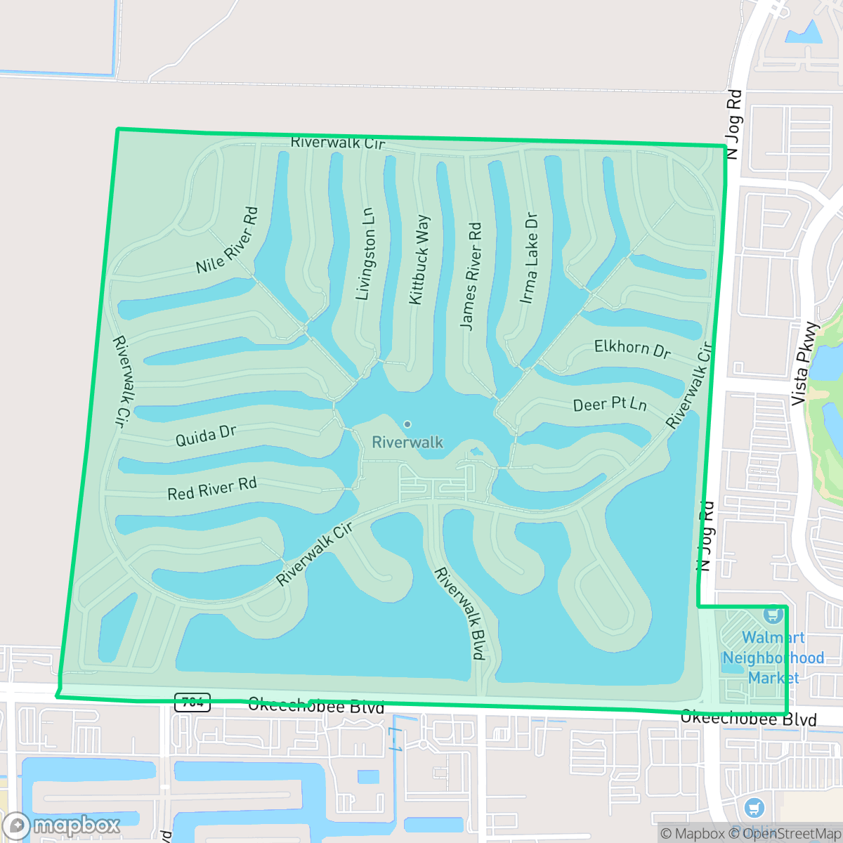 Map showing the location of River Walk, West Palm Beach, FL