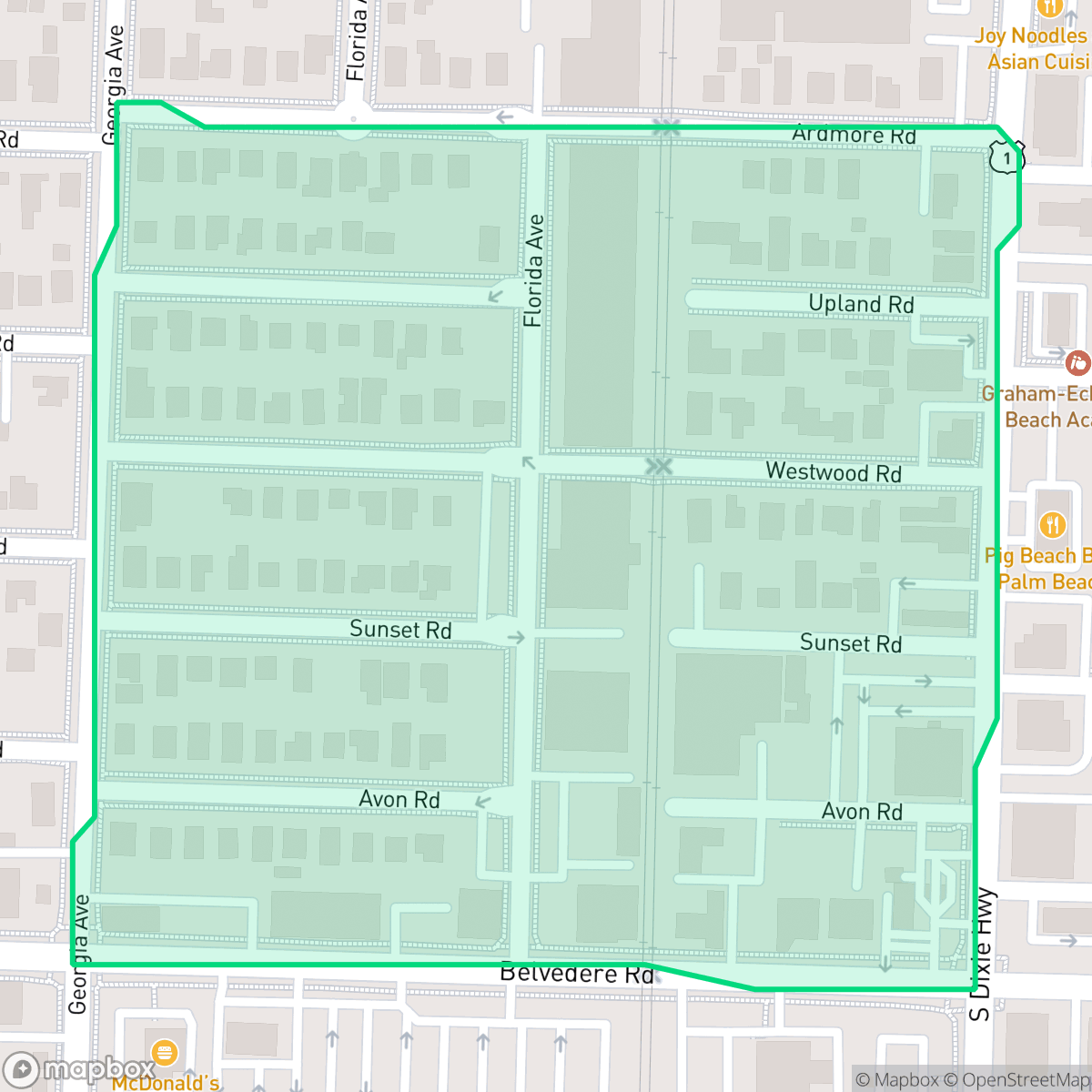 Map showing the location of Sunshine Park, West Palm Beach, FL