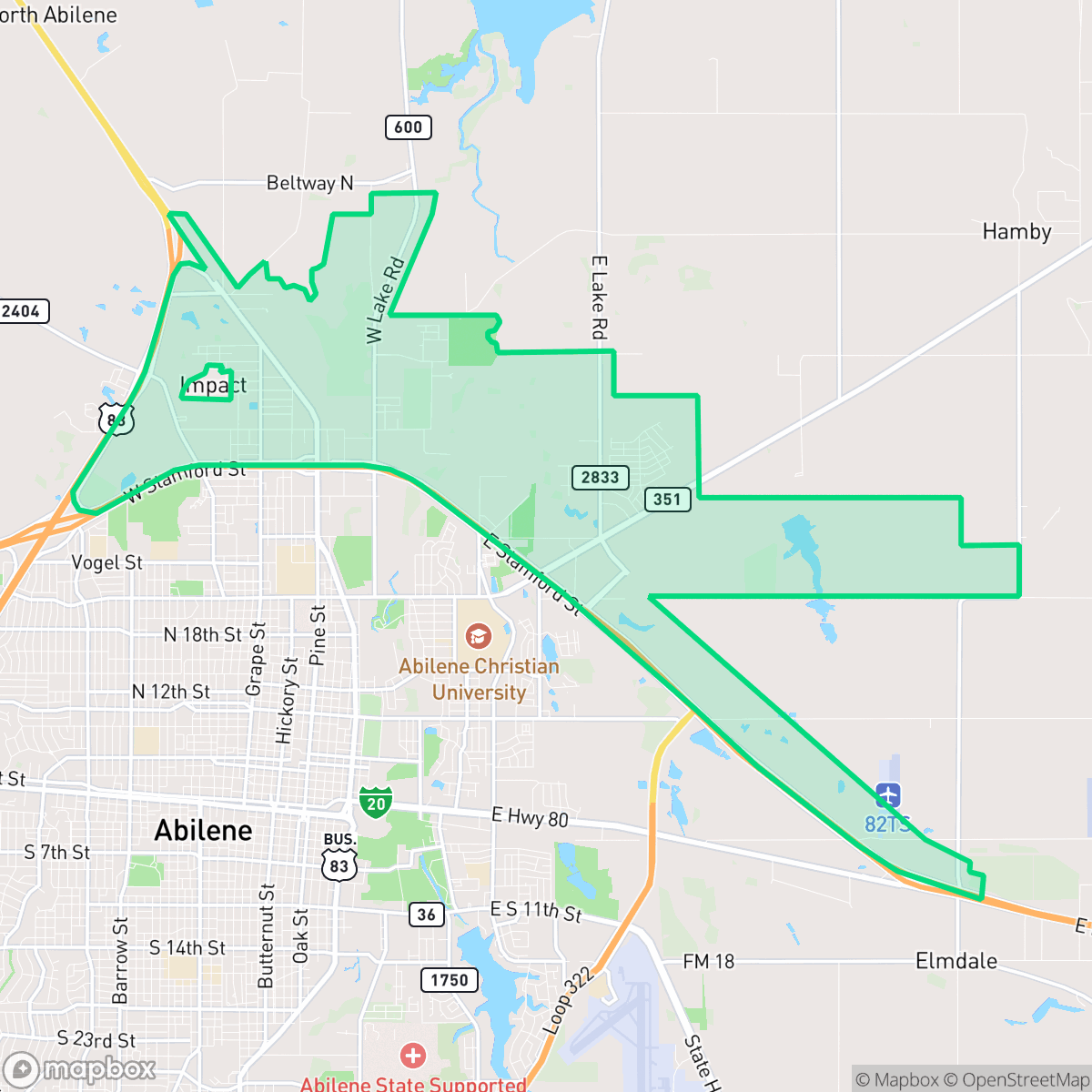 Map showing the location of Buck Creek, Abilene, TX