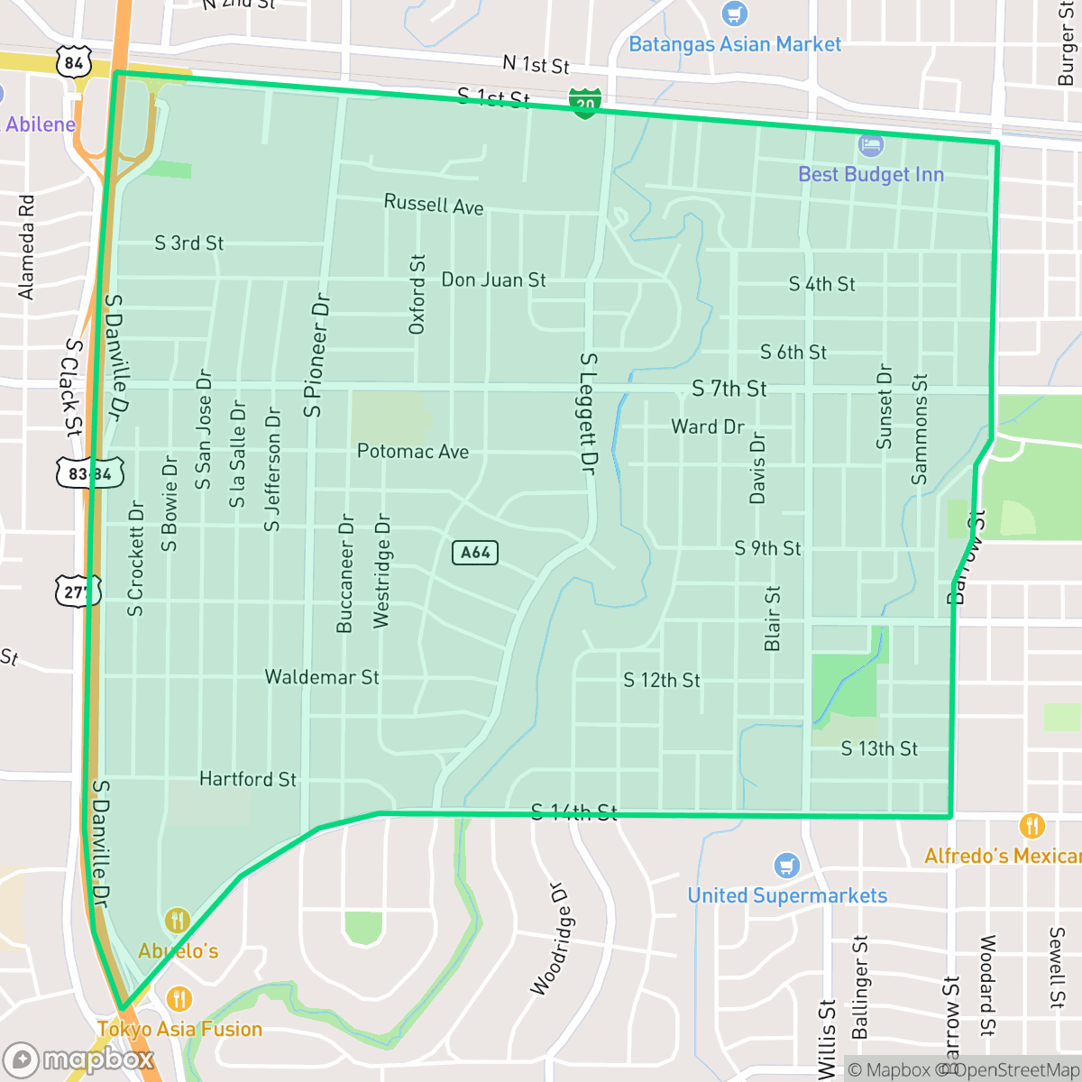 Map showing the location of Elmwood, Abilene, TX