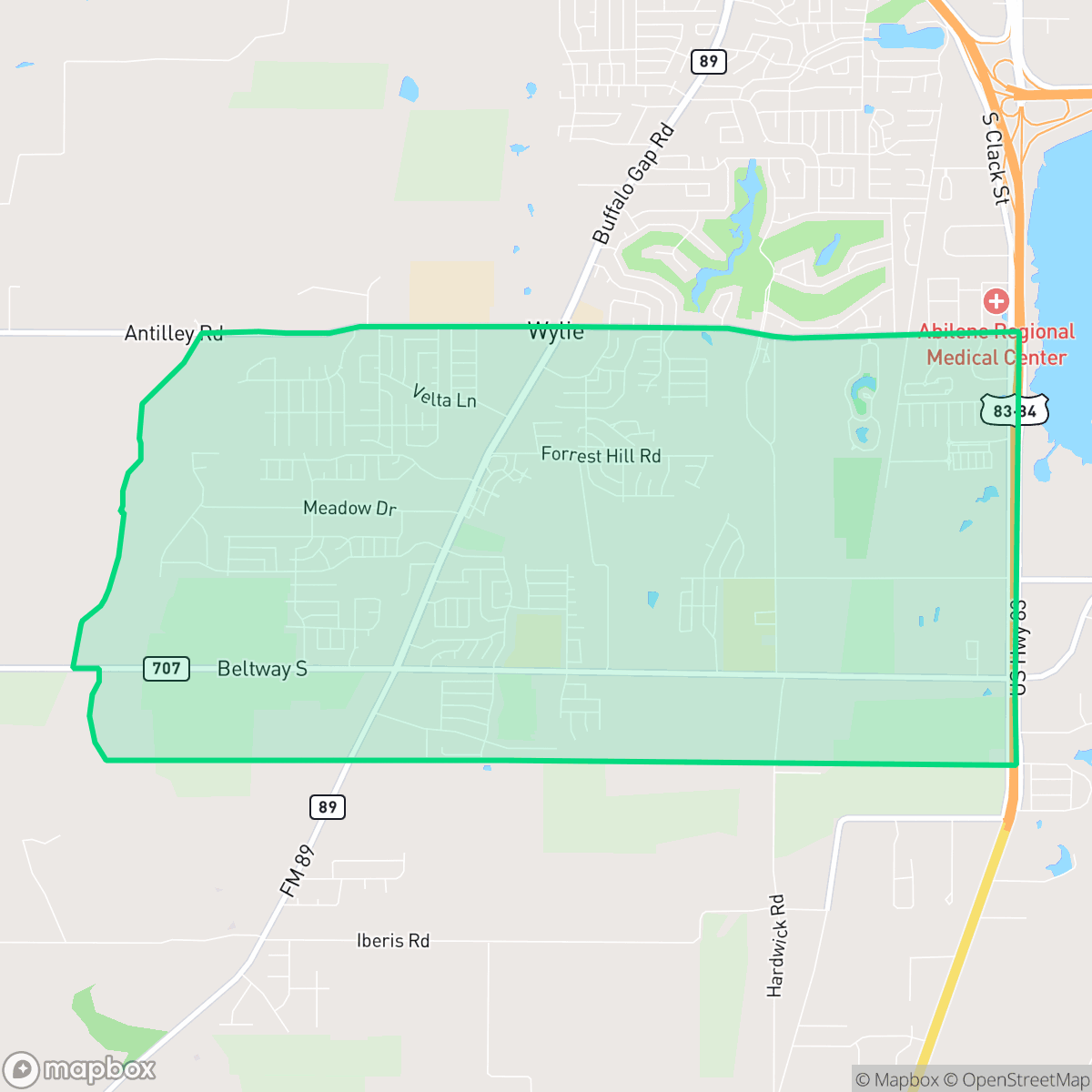 Map showing the location of Far Southside, Abilene, TX
