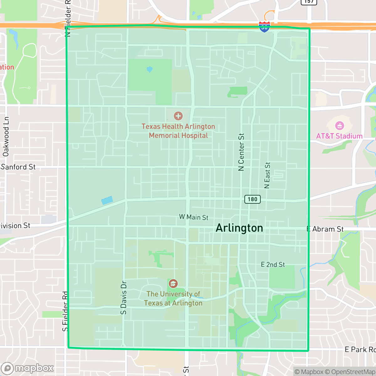 Map showing the location of Central, Arlington, TX