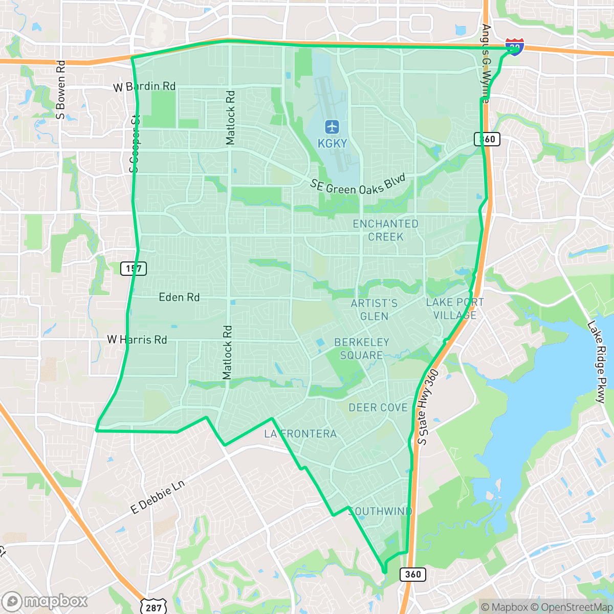 Map showing the location of Southeast, Arlington, TX