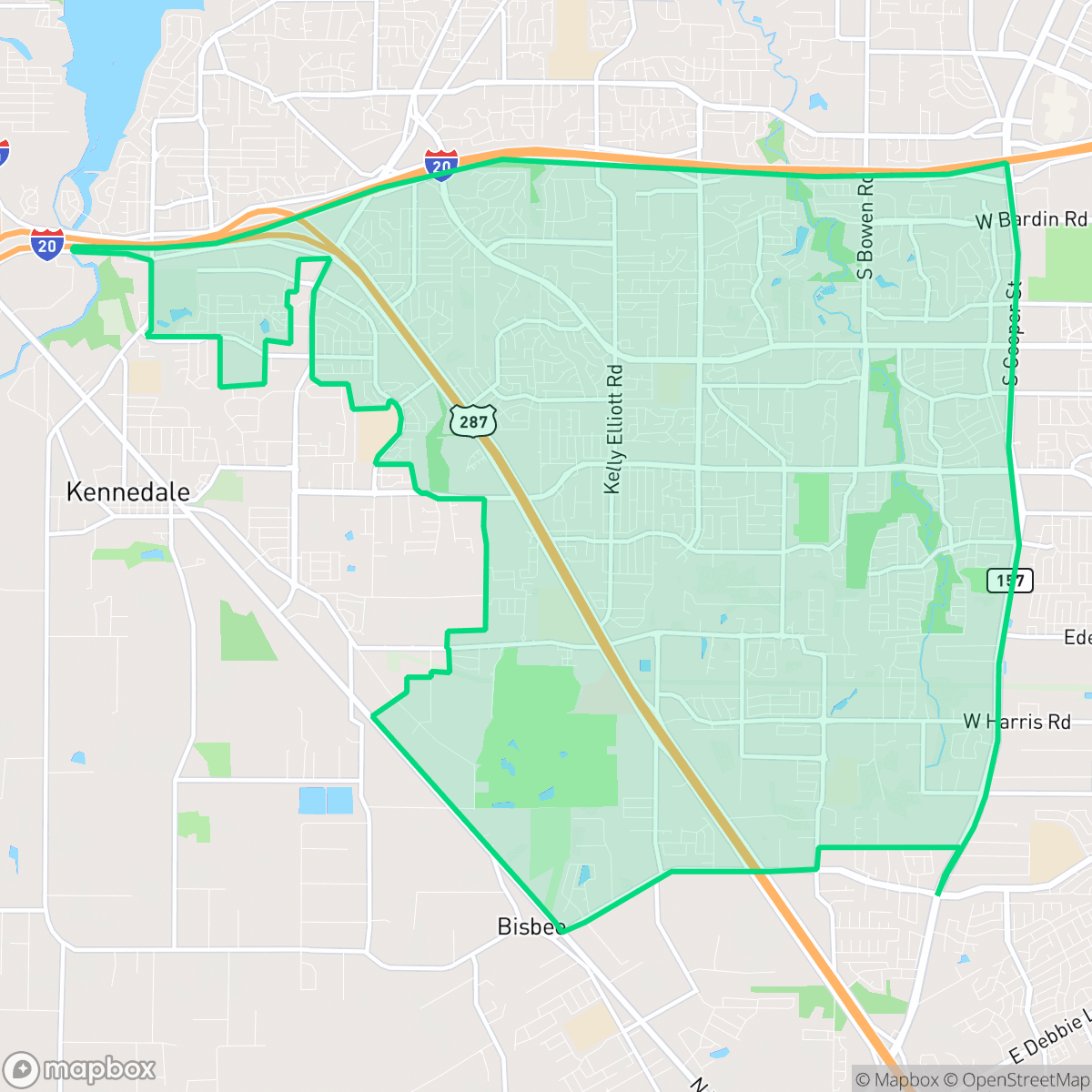 Map showing the location of Southwest, Arlington, TX