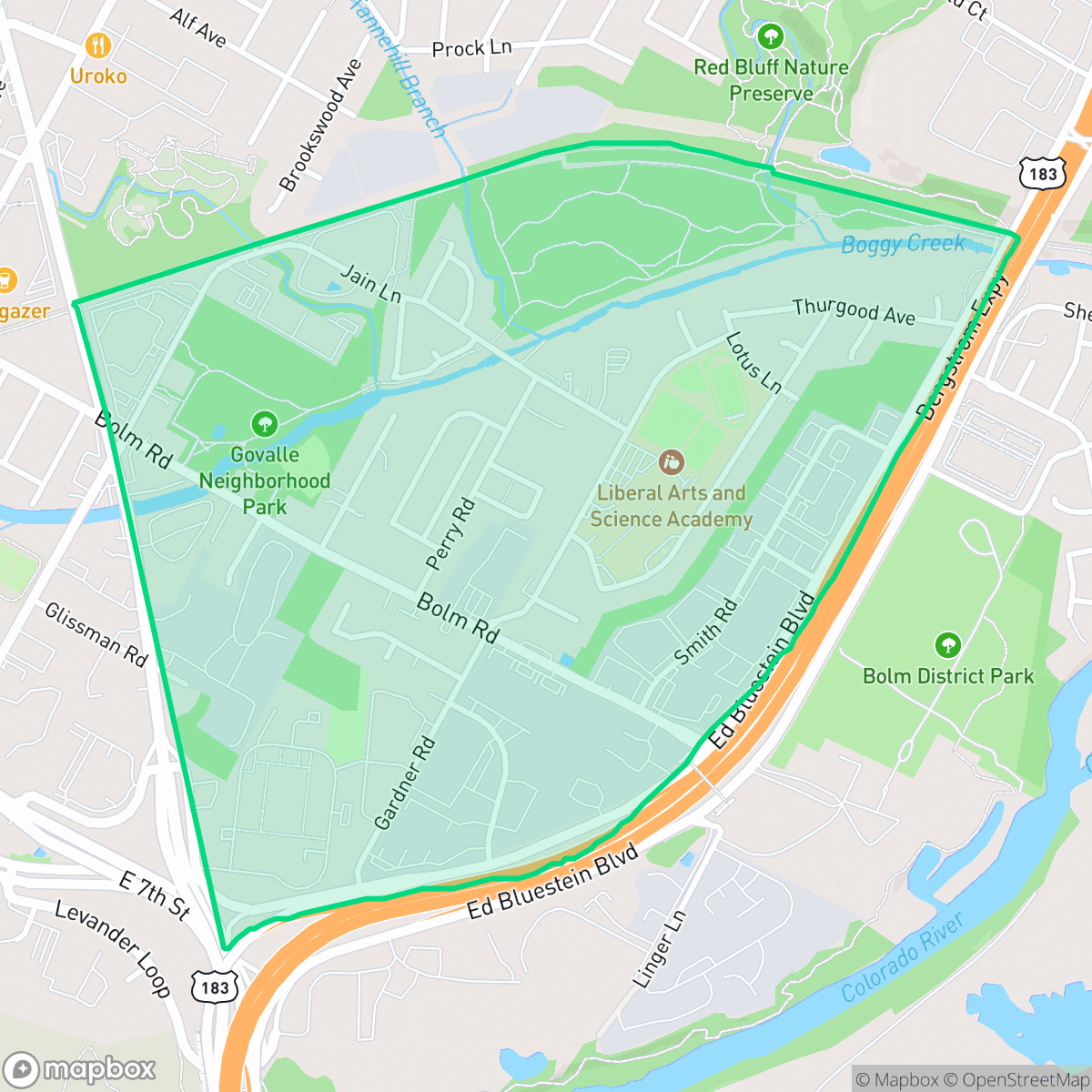 Map showing the location of Johnston Terrace, Austin, TX