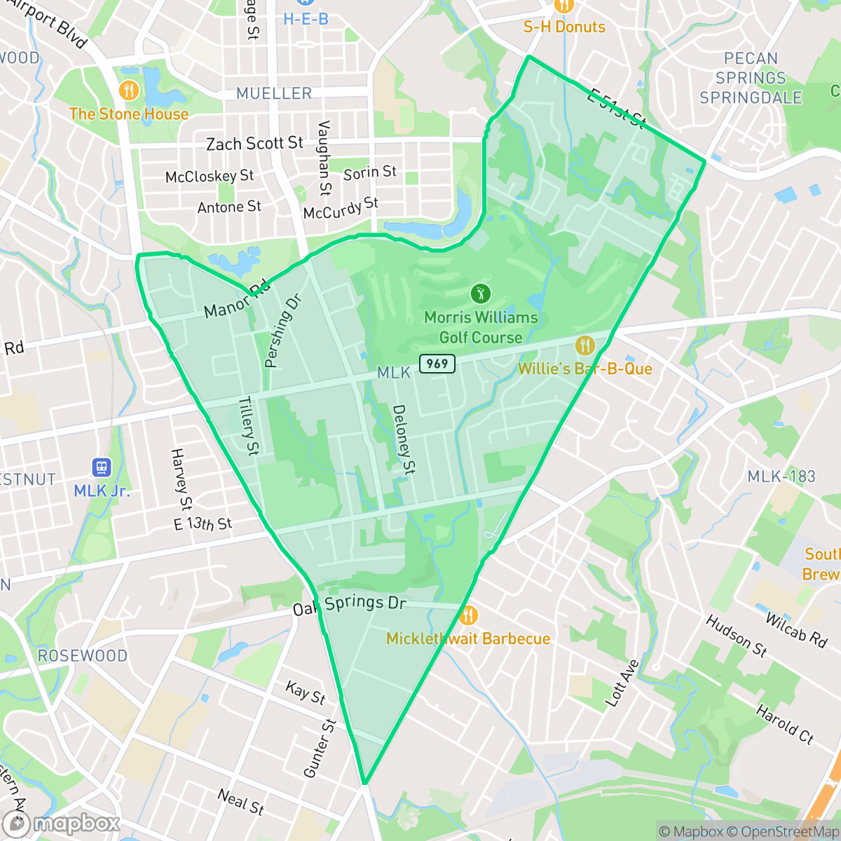 Map showing the location of MLK, Austin, TX