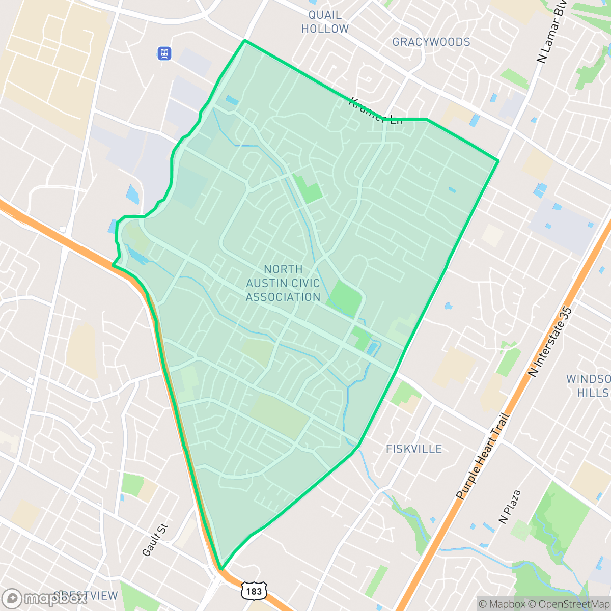 Map showing the location of North Austin, Austin, TX
