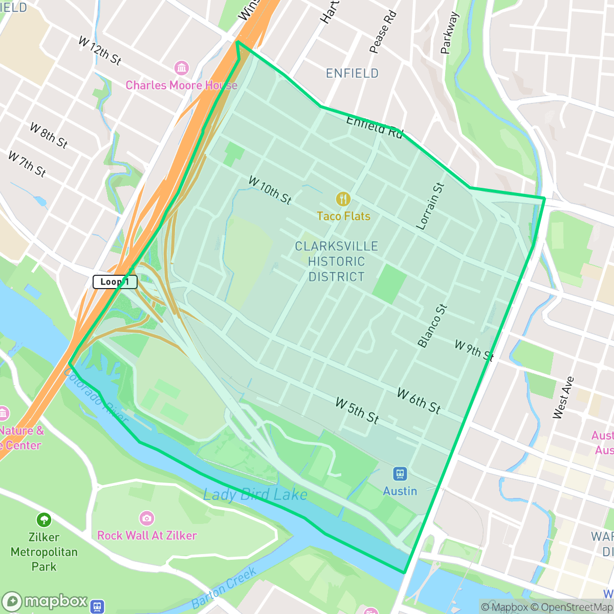 Map showing the location of Old West Austin, Austin, TX