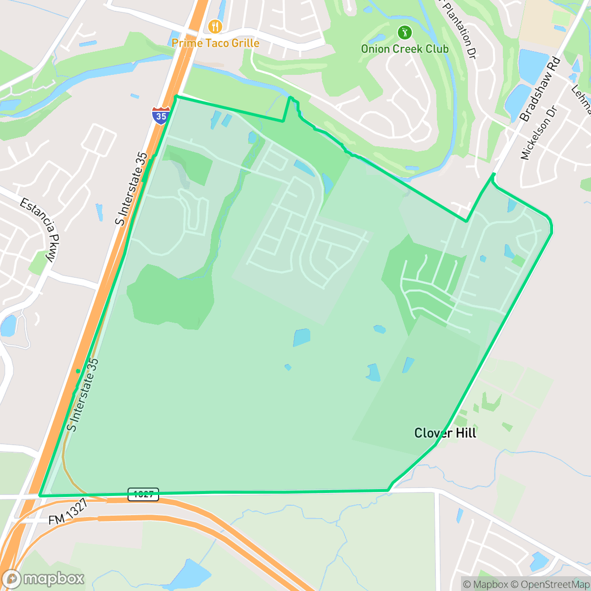 Map showing the location of Onion Creek, Austin, TX