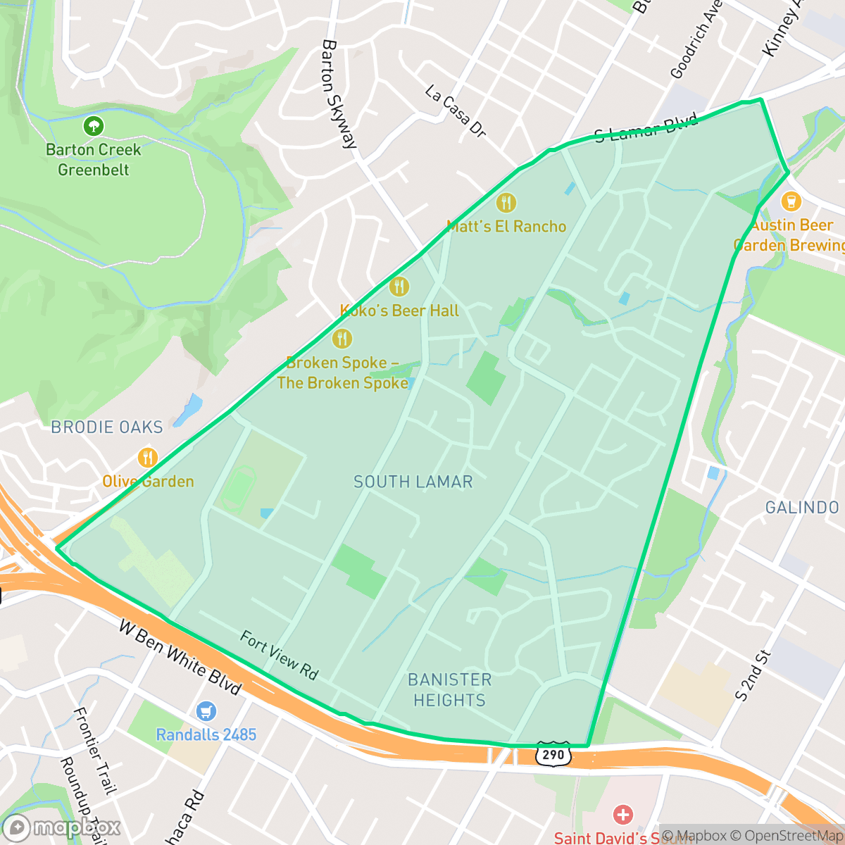 Map showing the location of South Lamar, Austin, TX