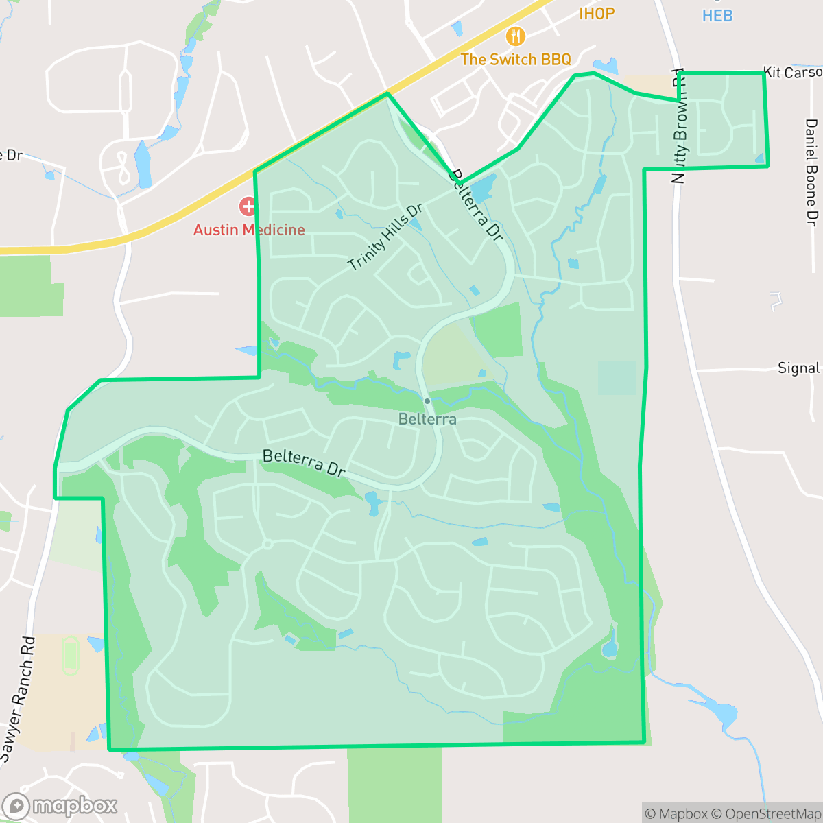 Map showing the location of Belterra, TX — coverage area