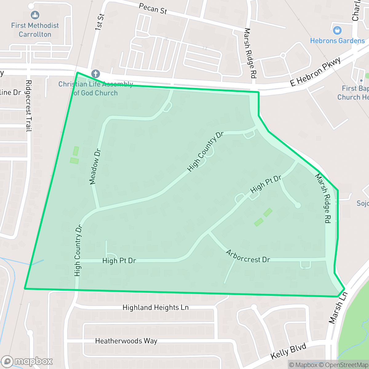Map showing the location of Estates in High Country, Carrollton, TX