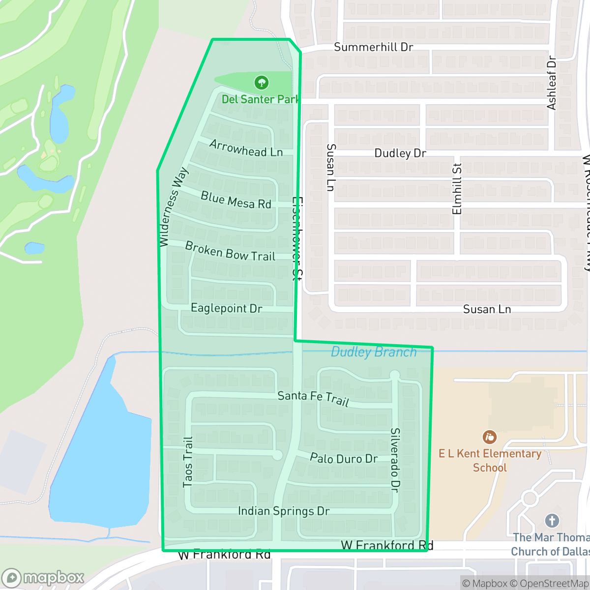 Map showing the location of Indian Springs, Carrollton, TX