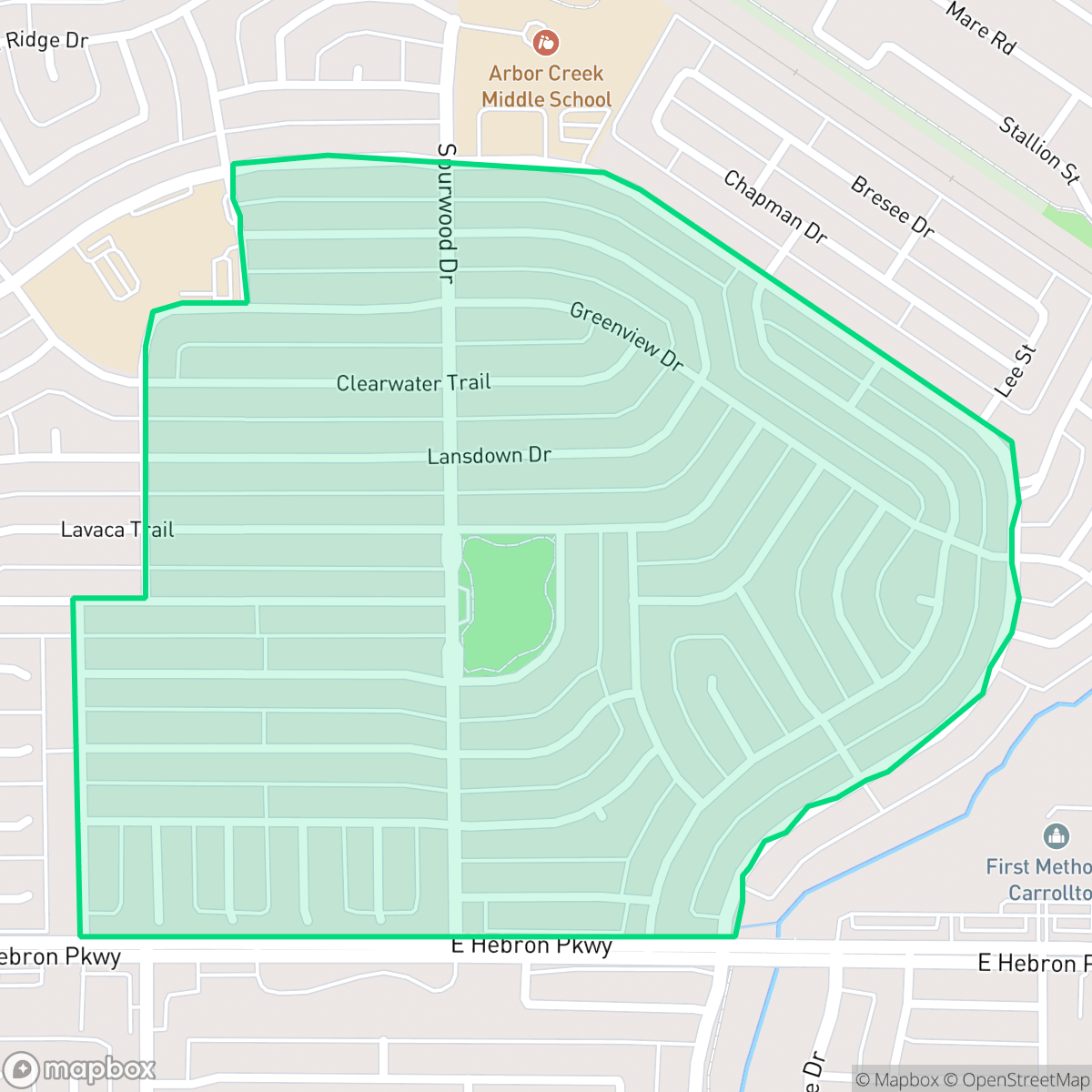 Map showing the location of Meadow Ridge/ Harvest Run, Carrollton, TX