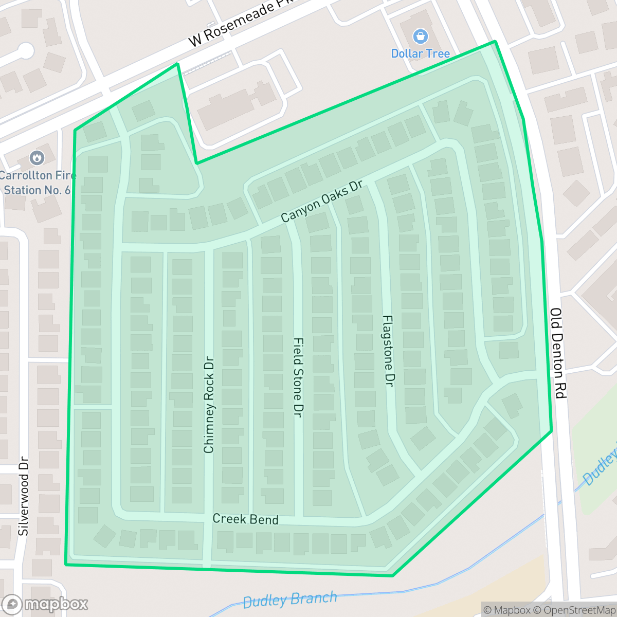 Map showing the location of Stone Creek, Carrollton, TX