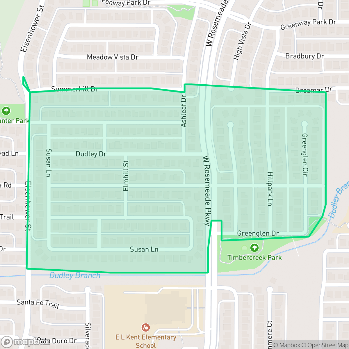 Map showing the location of Timbercreek Estates, Carrollton, TX