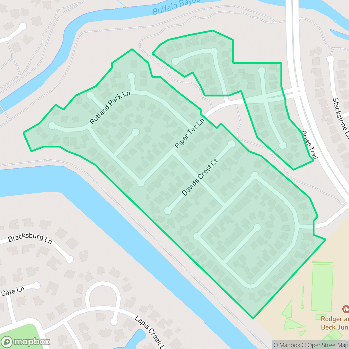 Map showing the location of Bayou Crossing, Cinco Ranch, TX