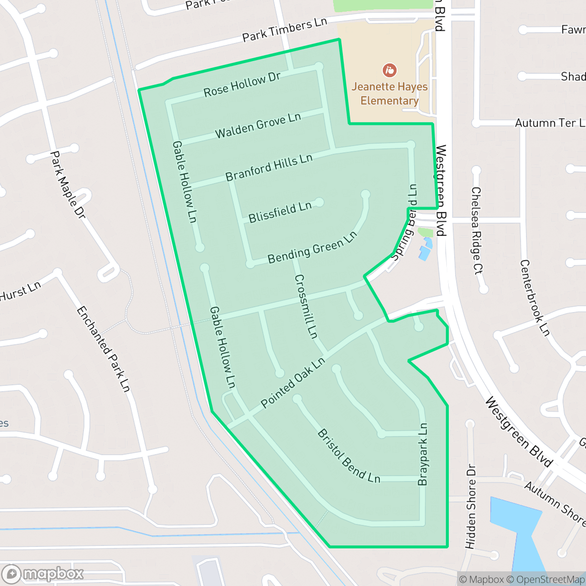 Map showing the location of Westgreen, Cinco Ranch, TX