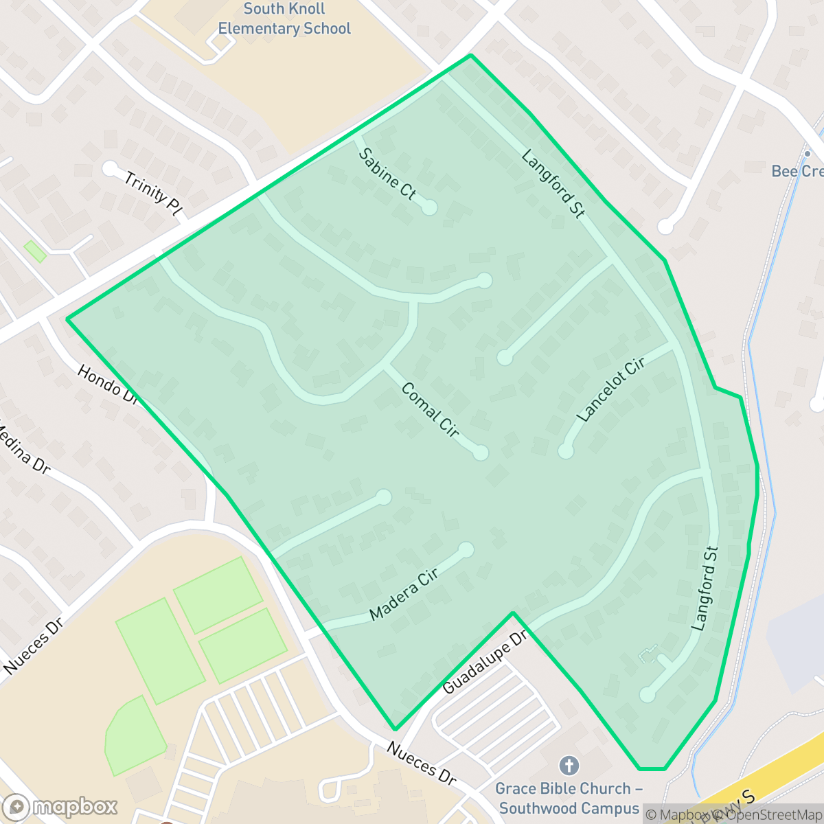 Map showing the location of Camelot, College Station, TX