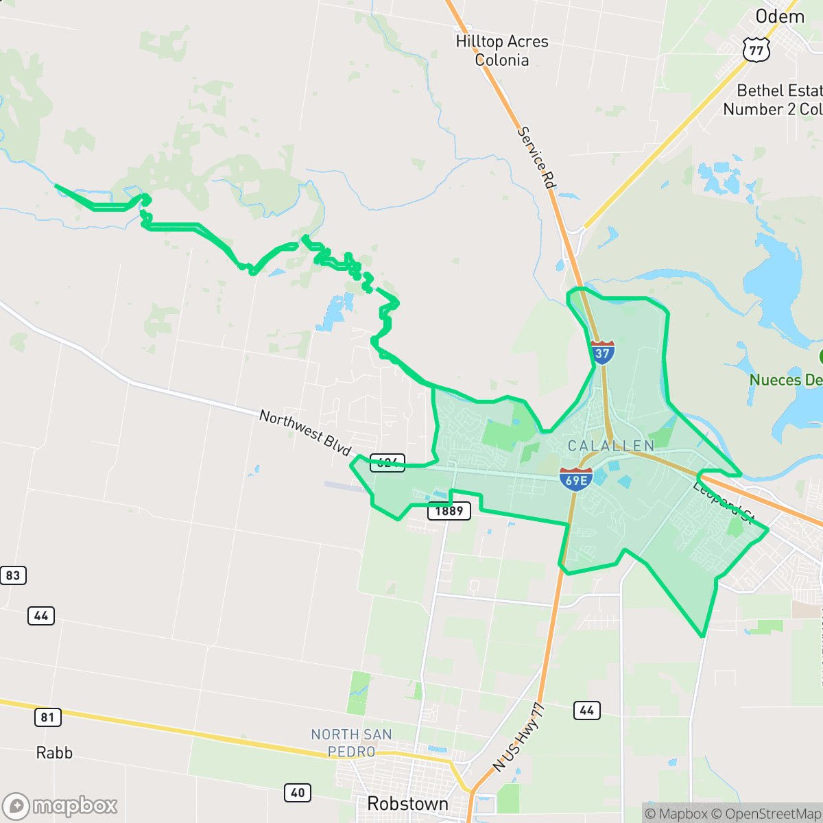Map showing the location of Calallen, Corpus Christi, TX