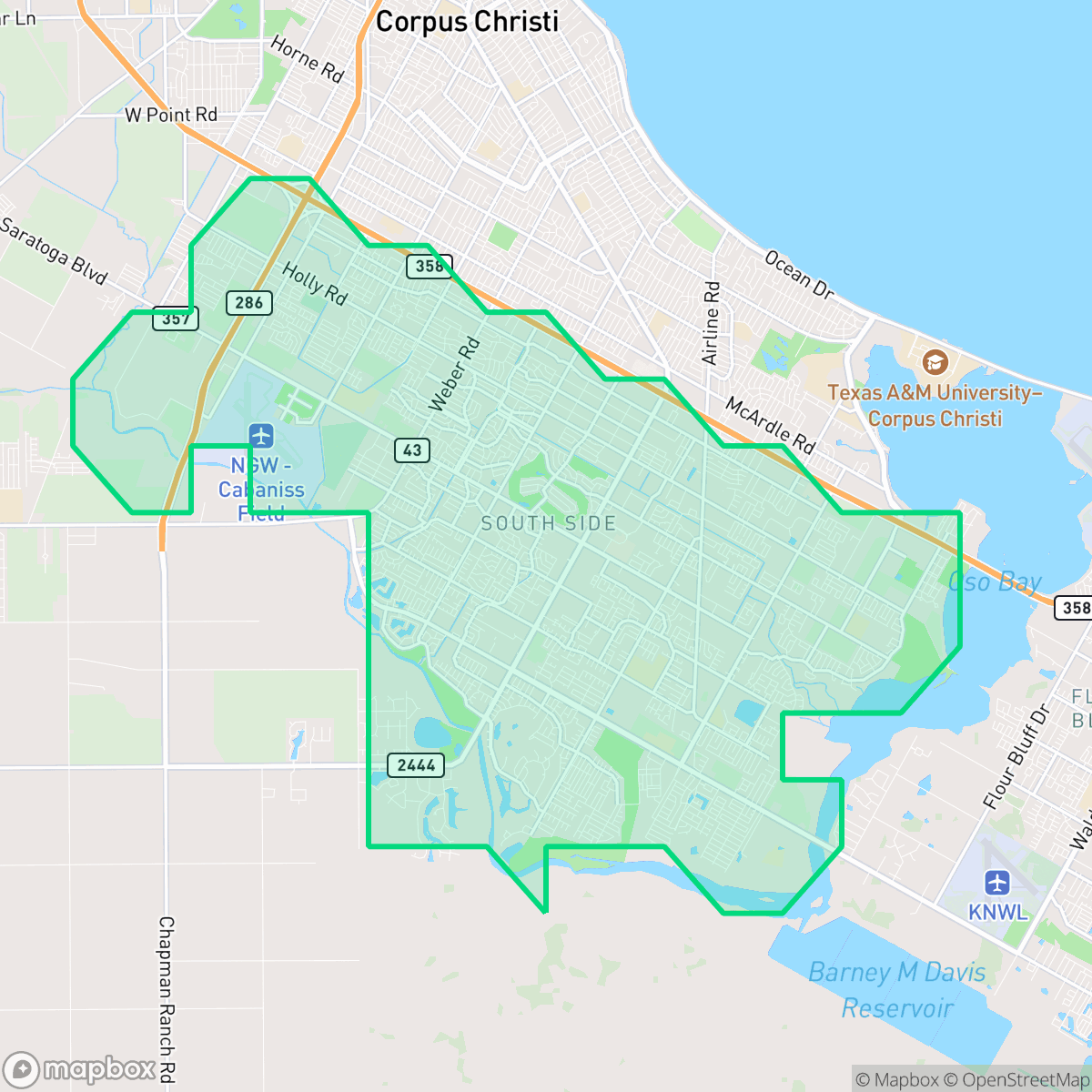 Map showing the location of South Side, Corpus Christi, TX