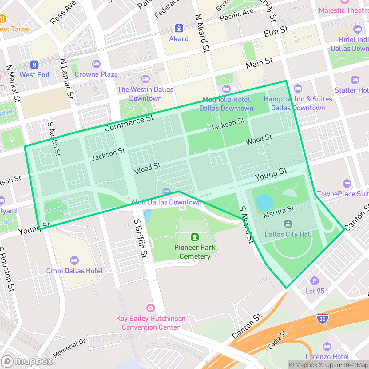 Map showing the location of Government District, Dallas, TX