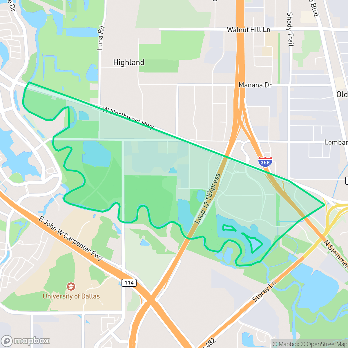 Map showing the location of Lake Caroline, Dallas, TX