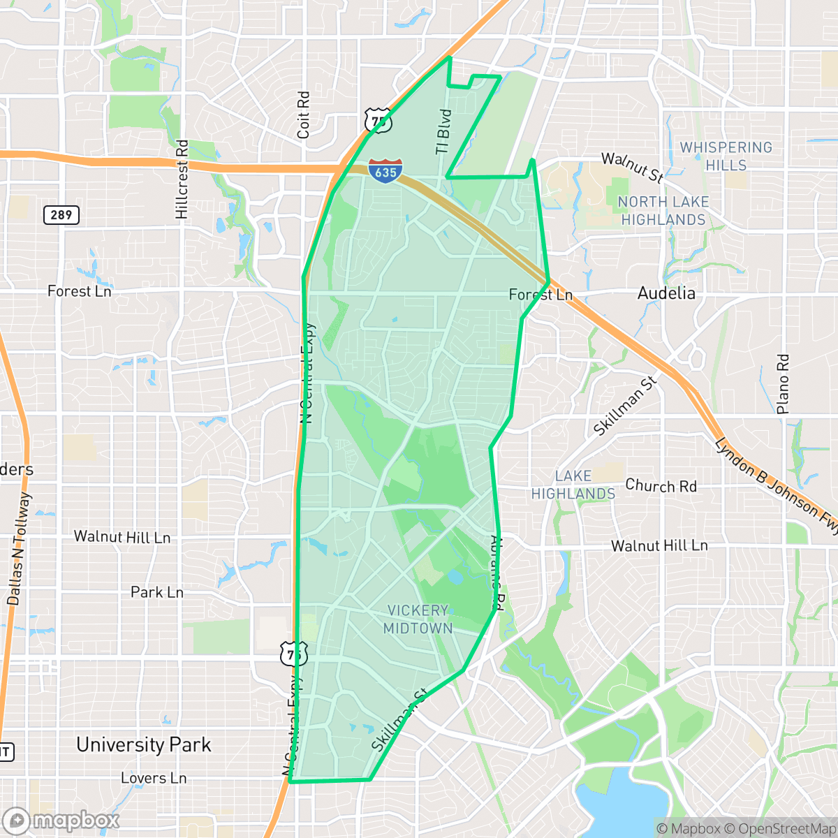 Map showing the location of Lake Highlands, Dallas, TX