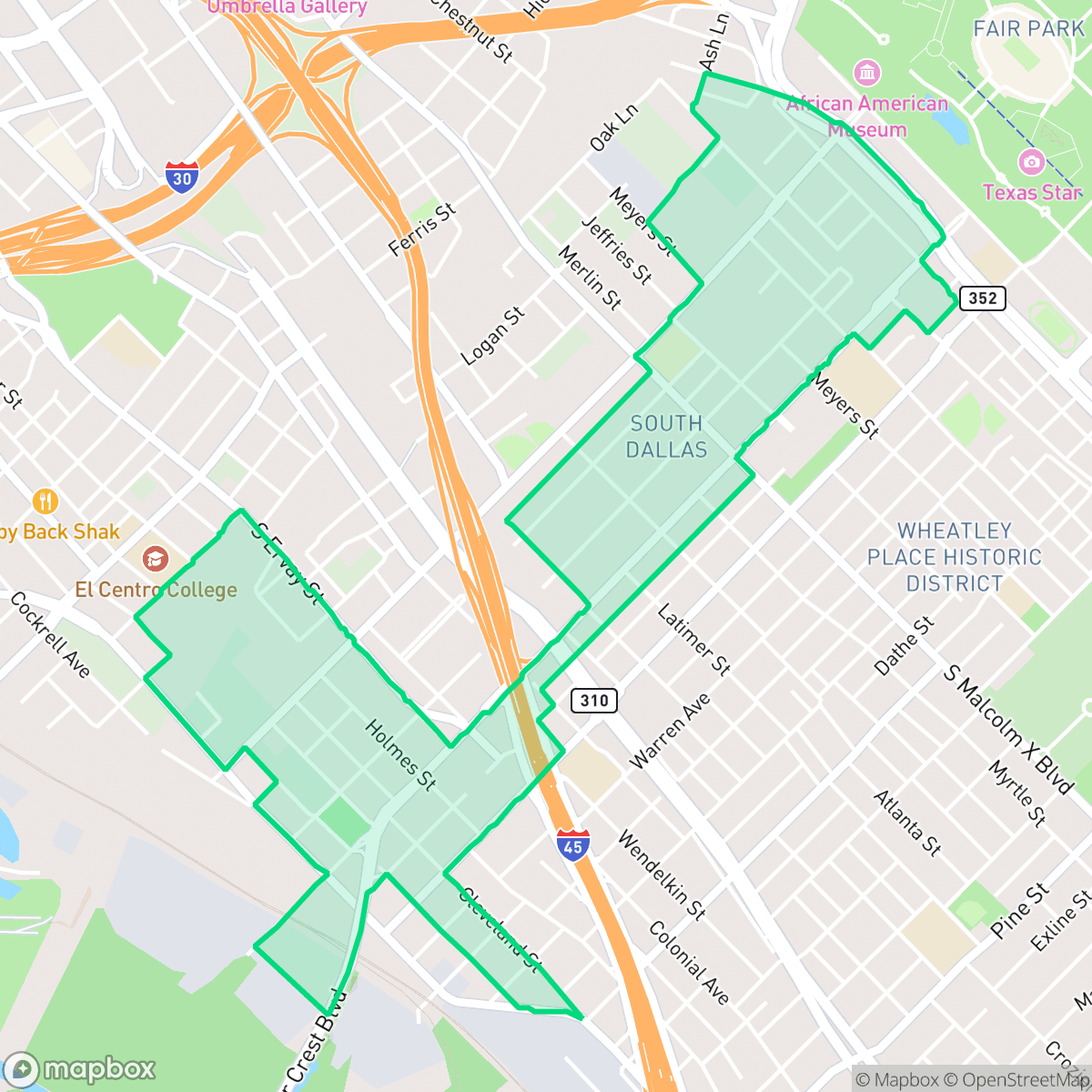 Map showing the location of South Dallas-Fair Park PID, Dallas, TX