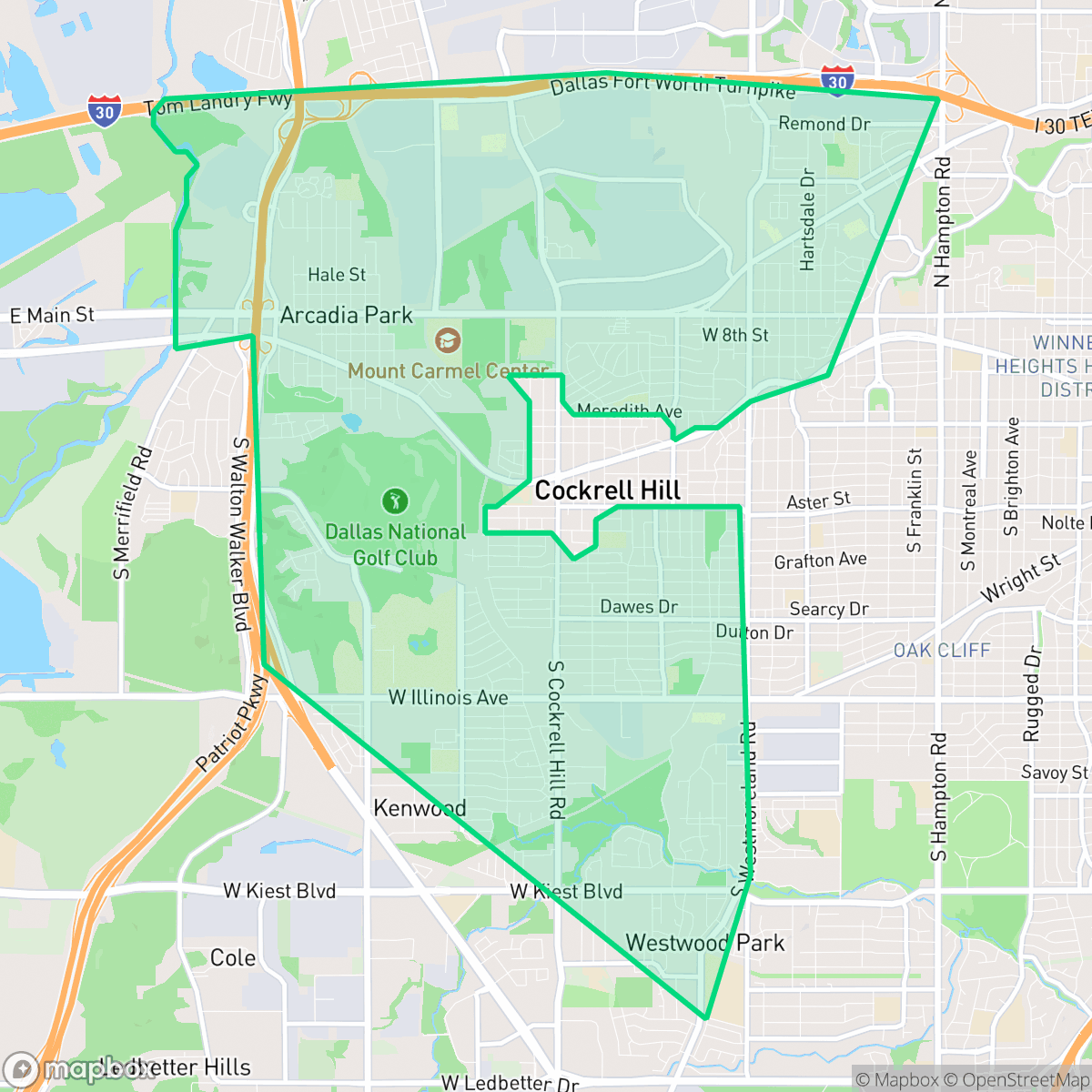 Map showing the location of Winnetka Heights, Dallas, TX