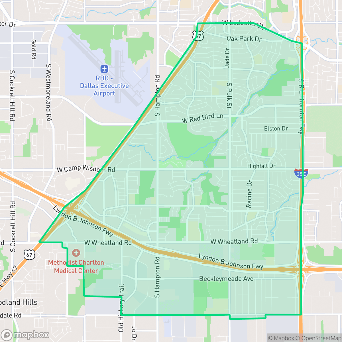 Map showing the location of Wolf Creek, Dallas, TX