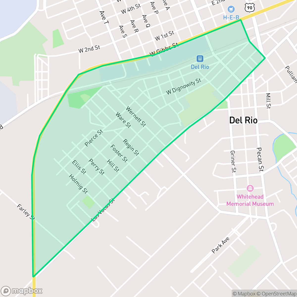 Map showing the location of Barrio Chihuahua, Del Rio, TX
