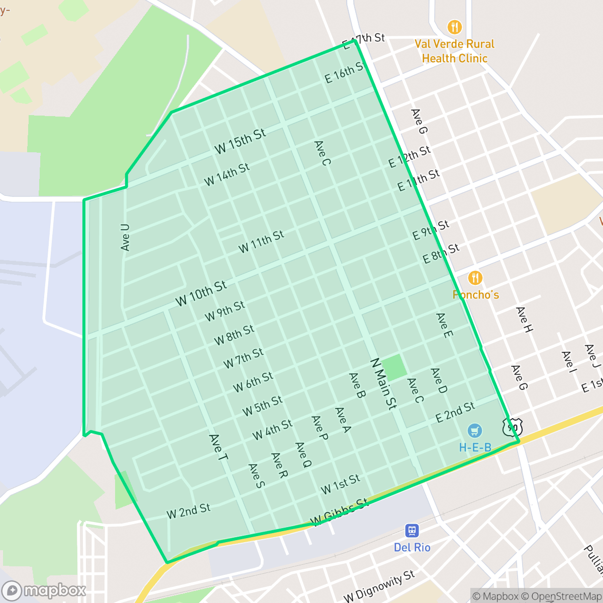 Map showing the location of Westside, Del Rio, TX