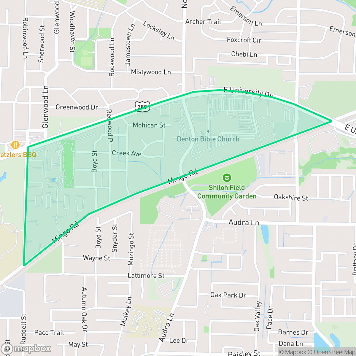 Map showing the location of Sequoia Park, Denton, TX