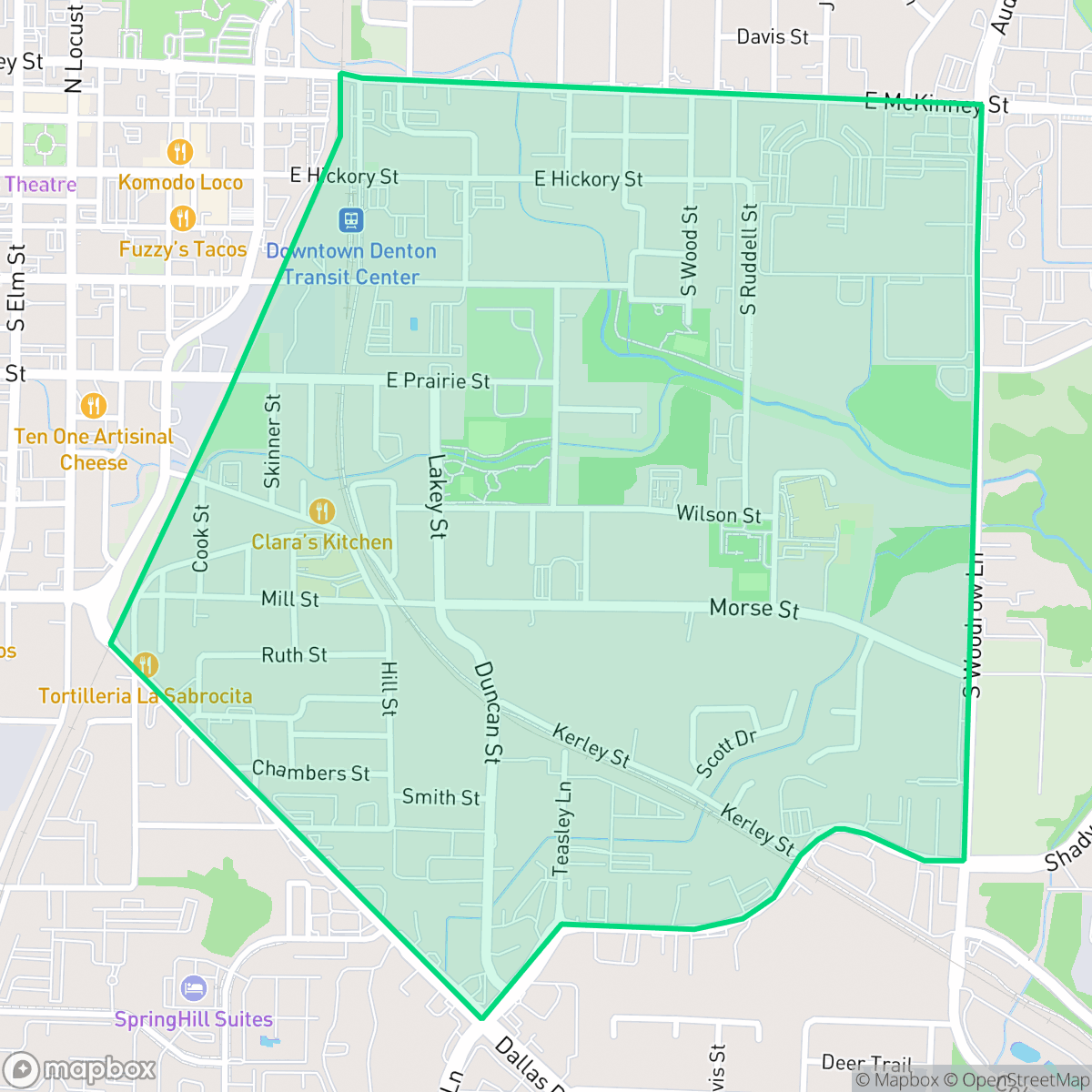 Map showing the location of Southeast Denton, Denton, TX