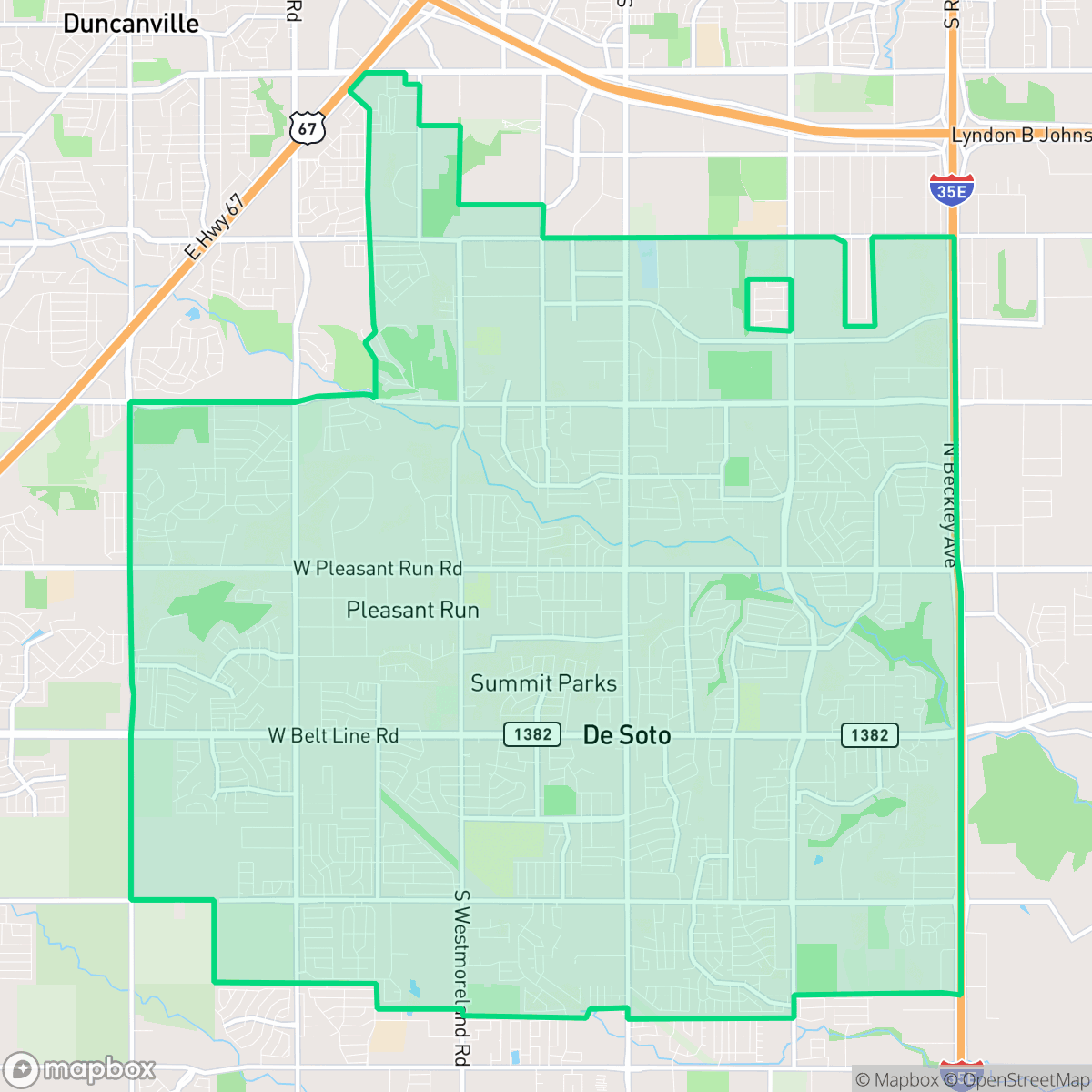 Map showing the location of DeSoto, TX — coverage area