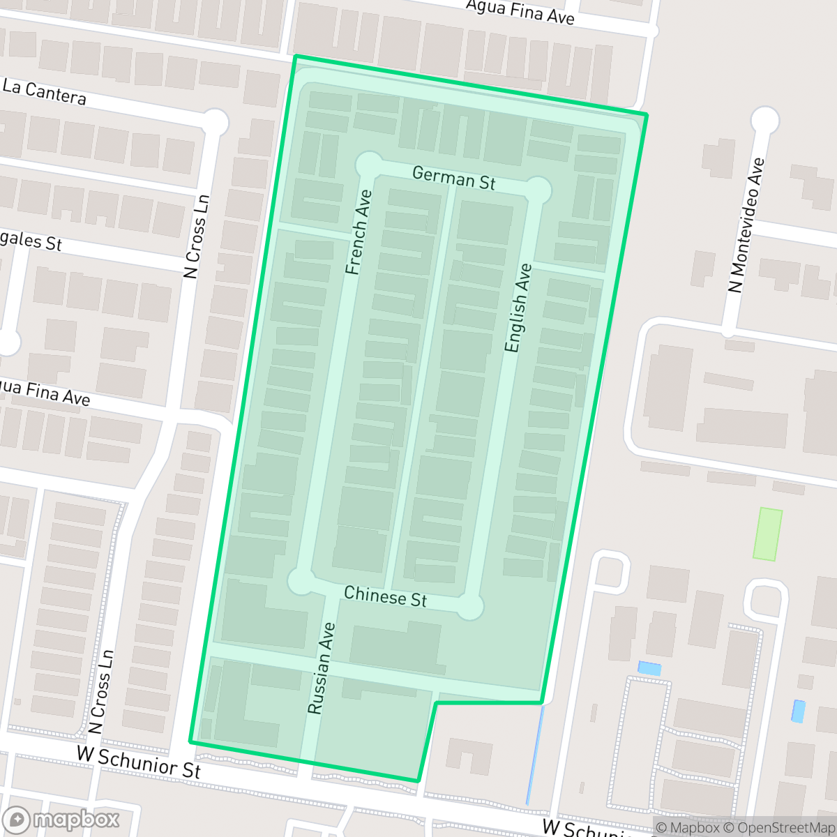 Map showing the location of Schunior Village, Edinburg, TX