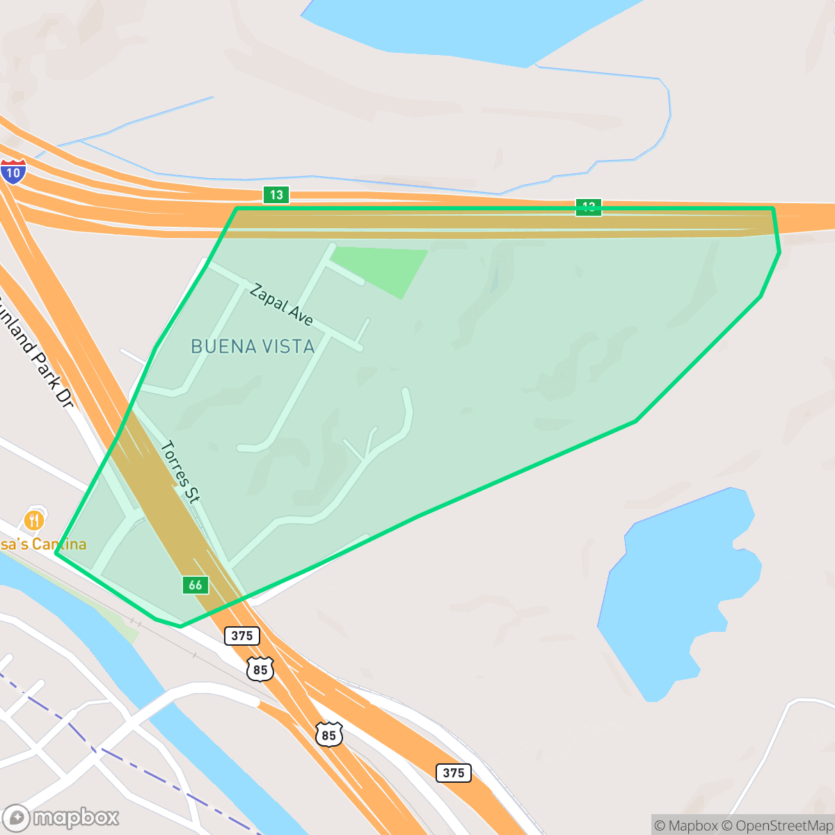 Map showing the location of Buena Vista, El Paso, TX