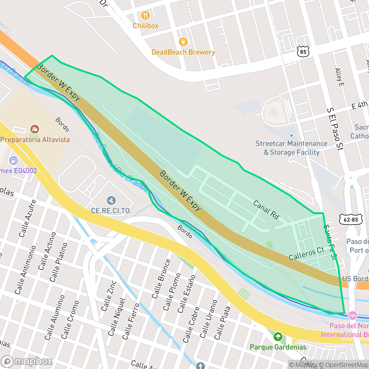 Map showing the location of Chihuahuita, El Paso, TX