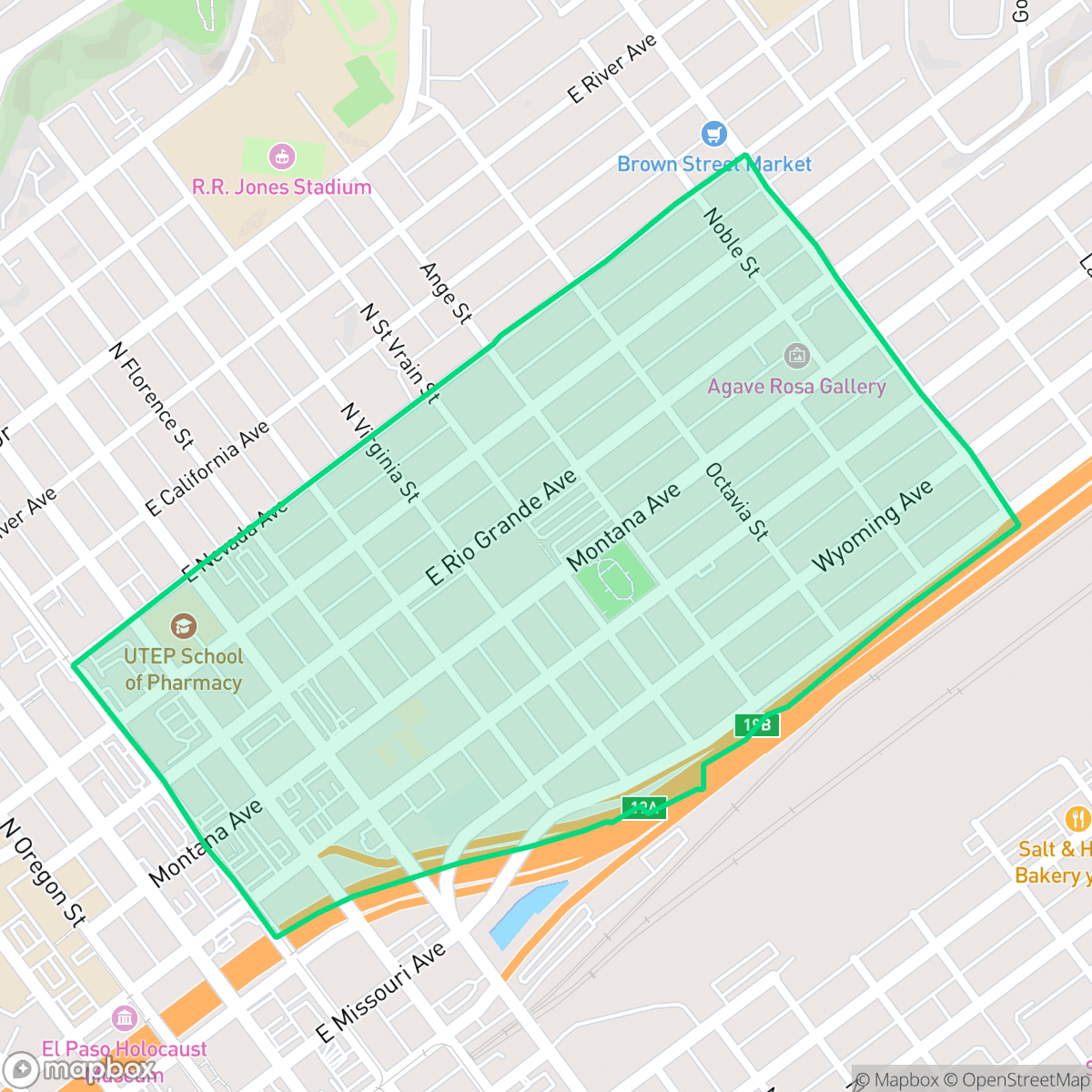 Map showing the location of Houston Park, El Paso, TX