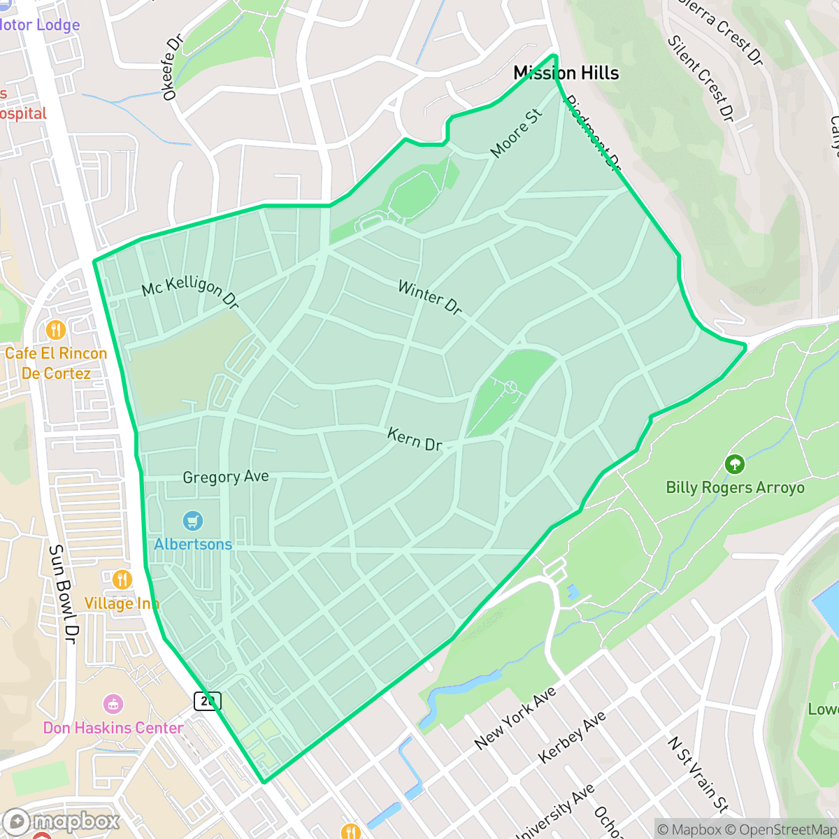 Map showing the location of Kern Place, El Paso, TX