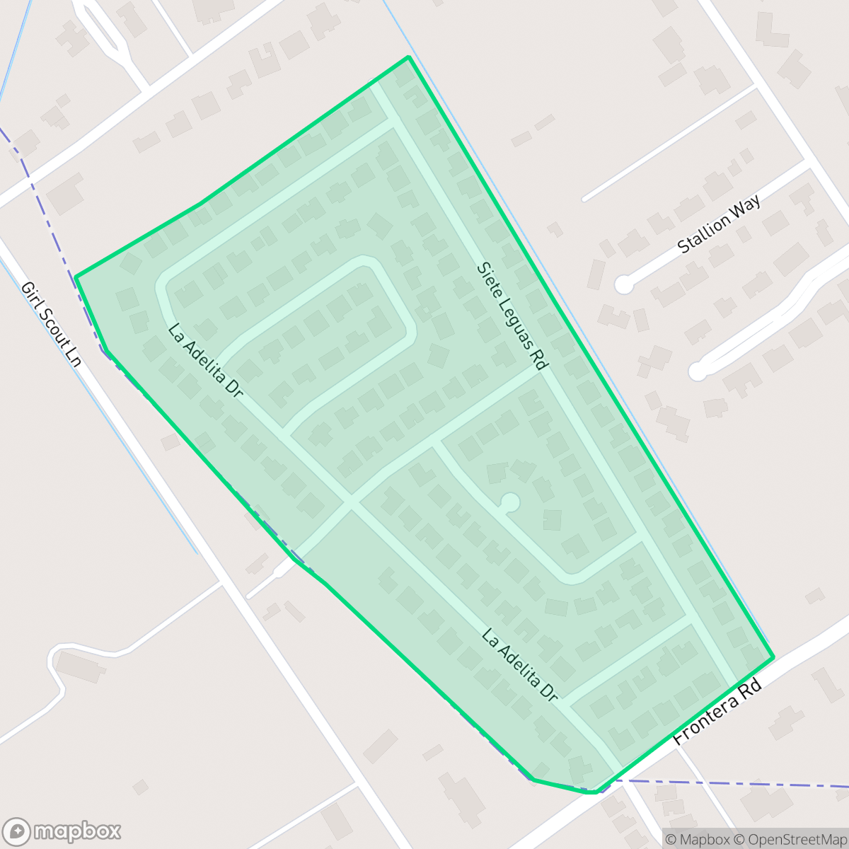 Map showing the location of La Colonia Escondida, El Paso, TX