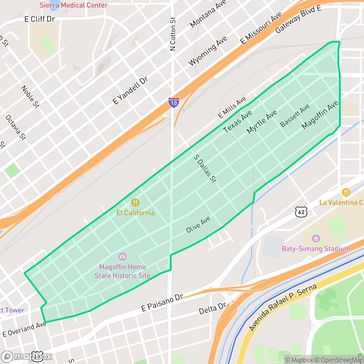 Map showing the location of Magoffin, El Paso, TX